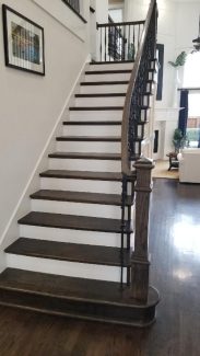 Traditional Wood Treads with Painted Risers and Side-Mounted Newel