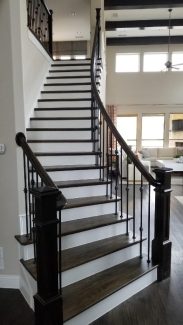 Traditional Full Oak Treads and Painted Risers, Side-Mounted Newel Posts