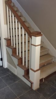 Craftsman Style Wood Newels and Primed Balusters - Oak Caps and Risers