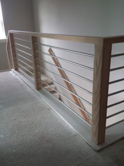 Custom Stainless Steel Horizontal Balusters with White Oak Newels