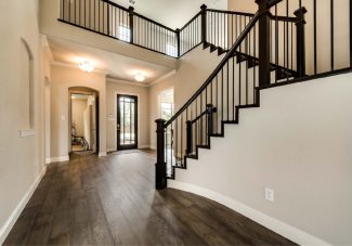 Transitional Staircase with Box Newels and Oak Caps and Risers, no outside Trim