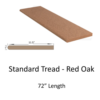 72 Inch Bullnose Stair Tread - Red Oak