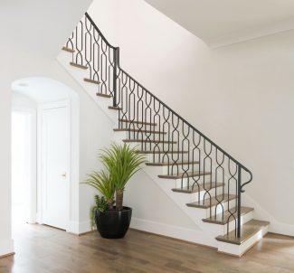 Contemporary Staircase with Custom Iron Rail
