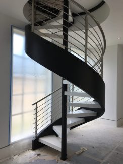 Tubular Stainless Steel Horizontal Railing System - Spiral Staircase with Closed Stringer and Open Risers