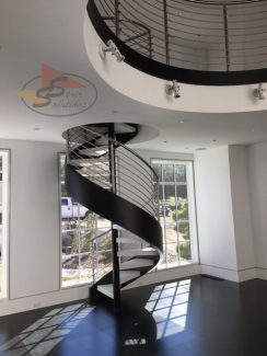 Tubular Stainless Steel Horizontal Railing System - Spiral Staircase with Closed Stringer and Open Risers
