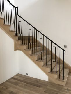Custom Wrought Iron Handrail with Modern Rectangular Balusters