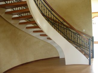 Custom Free-Standing Staircase Wrought Iron Balusters with Wood Handrail - 