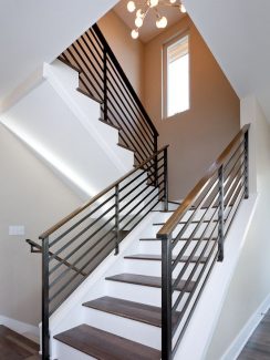 Horizontal Iron Railing System with Wooden Cap Rail