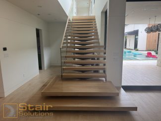 Modern Staircase - Mono-Stringer with Glass Railing and Floating Box Landing